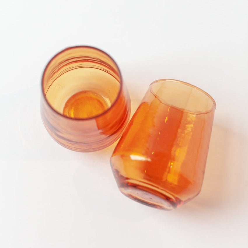 Handblown Hammered Glass Water Tumbler, Amber - set of 4 - House No.23