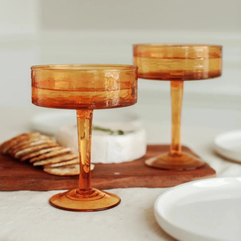 Handblown Hammered Coupe Cocktail Glasses, Amber - set of 4 - House No.23