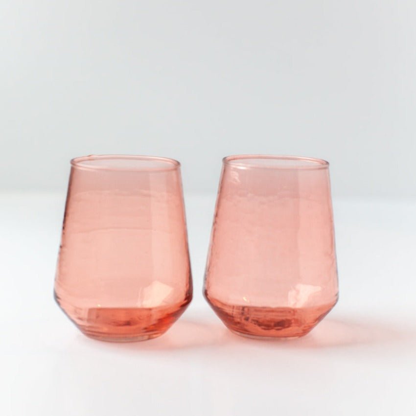 Handblown Hammered Glass Water Tumbler, Blush - set of 4 - House No.23