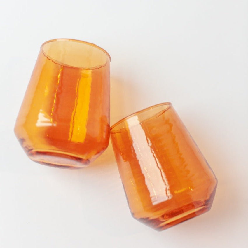 Handblown Hammered Glass Water Tumbler, Amber - set of 4 - House No.23