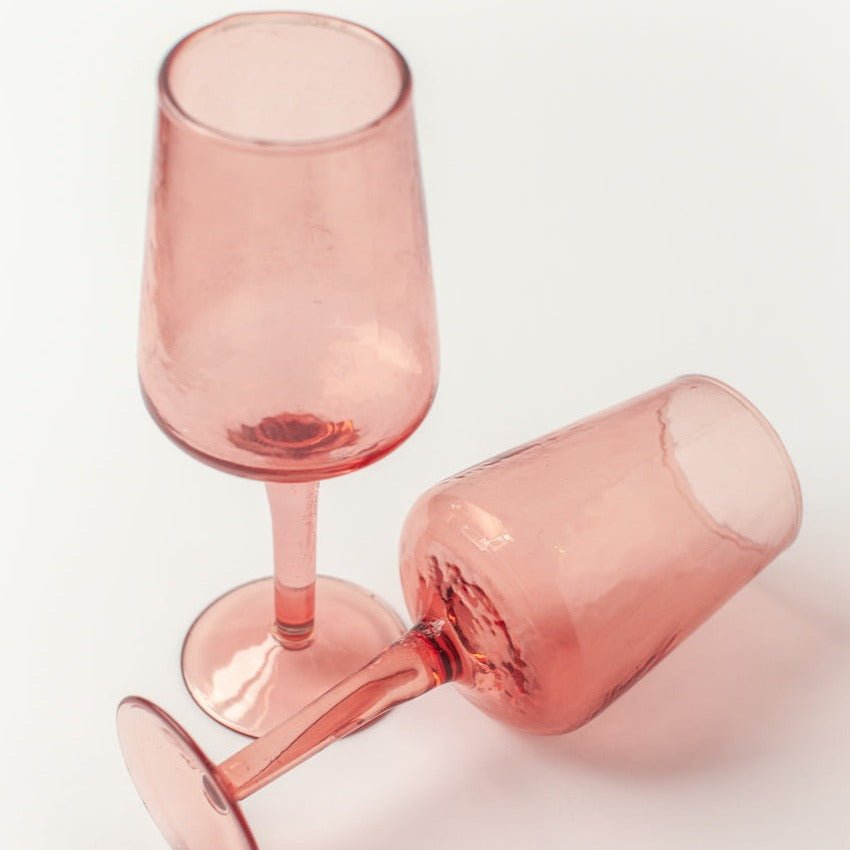 Handblown Hammered Wine Glasses, Blush - set of 4 - House No.23