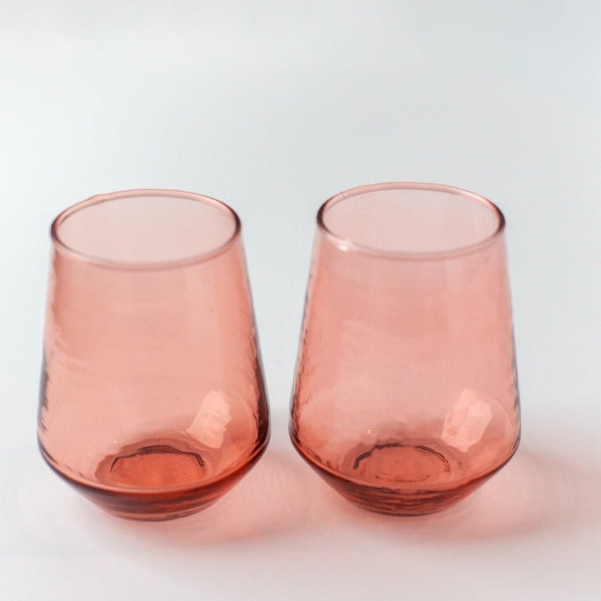 Handblown Hammered Glass Water Tumbler, Blush - set of 4 - House No.23