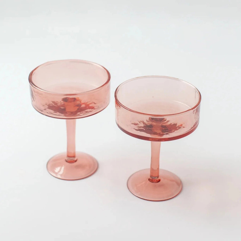 Handblown Hammered Coupe Cocktail Glasses, Blush - set of 4 - House No.23