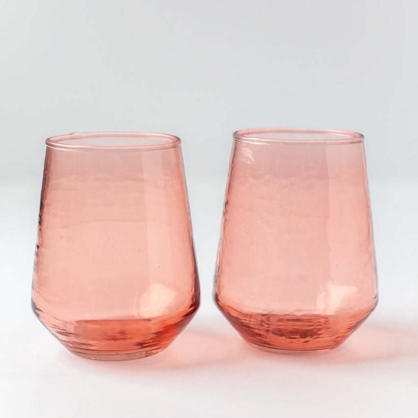 Handblown Hammered Glass Water Tumbler, Blush - set of 4 - House No.23