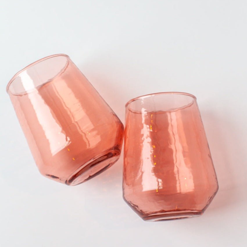 Handblown Hammered Glass Water Tumbler, Blush - set of 4 - House No.23