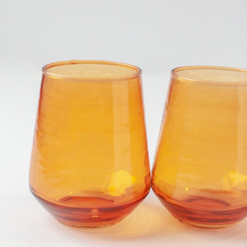 Handblown Hammered Glass Water Tumbler, Amber - set of 4 - House No.23