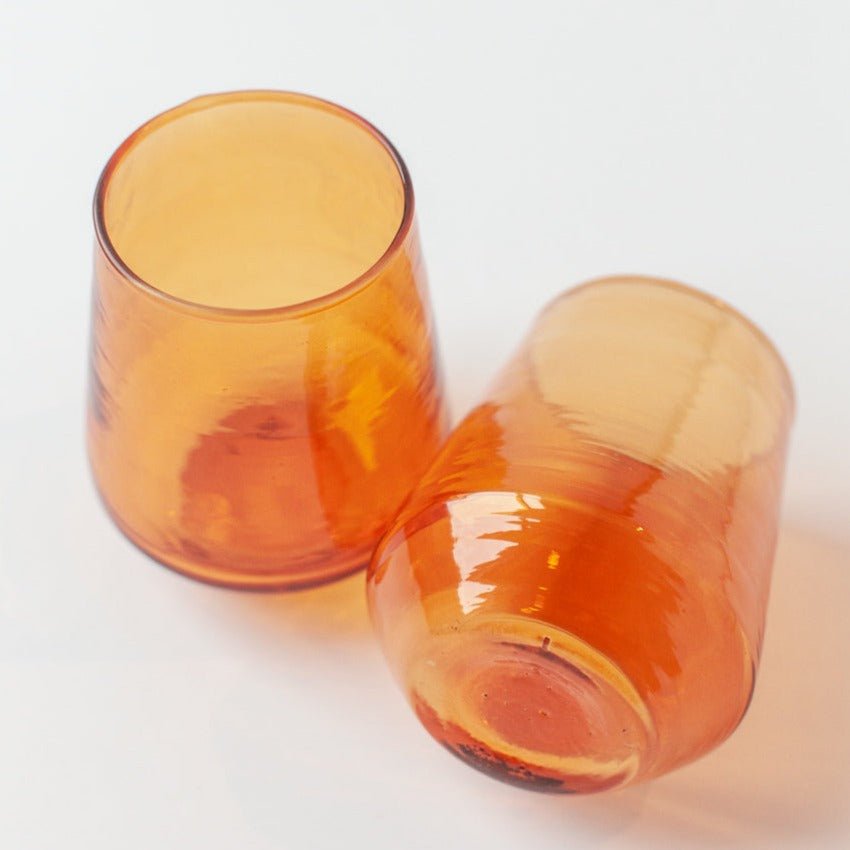 Handblown Hammered Glass Water Tumbler, Amber - set of 4 - House No.23