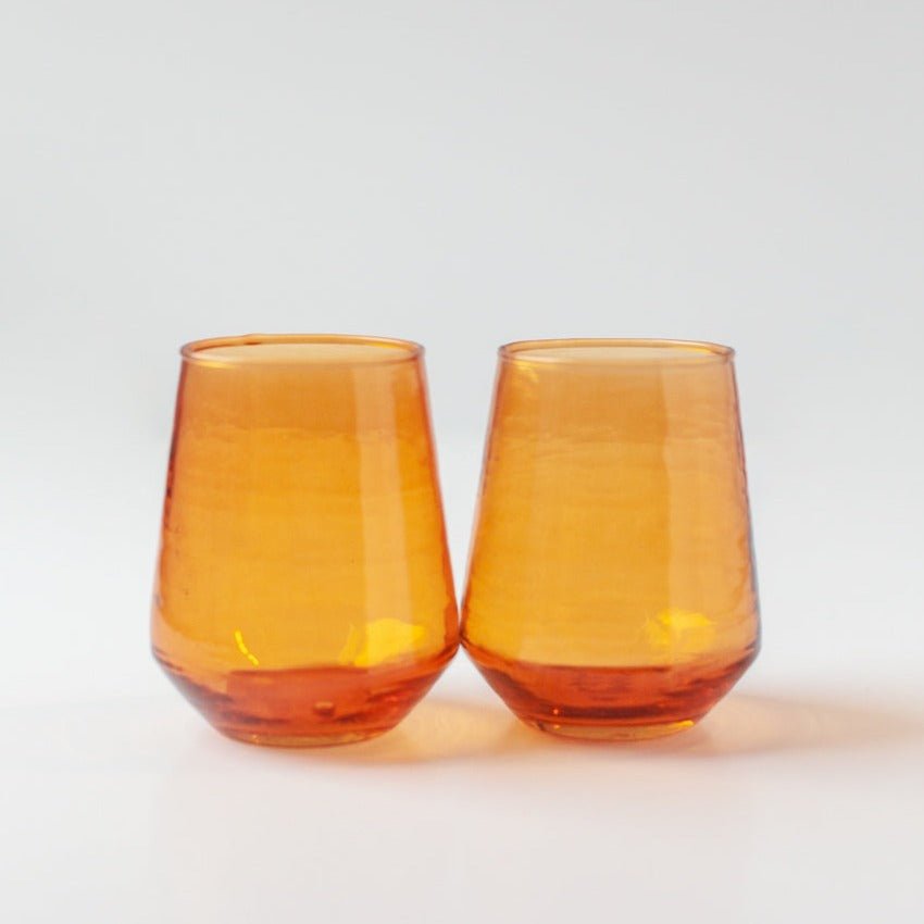 Handblown Hammered Glass Water Tumbler, Amber - set of 4 - House No.23