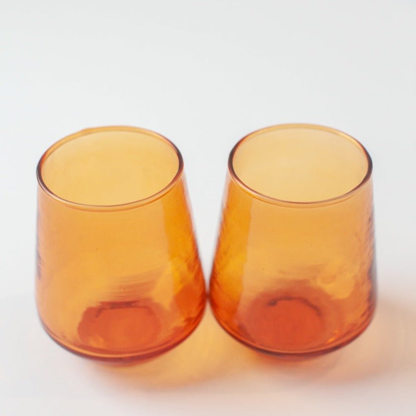 Handblown Hammered Glass Water Tumbler, Amber - set of 4 - House No.23