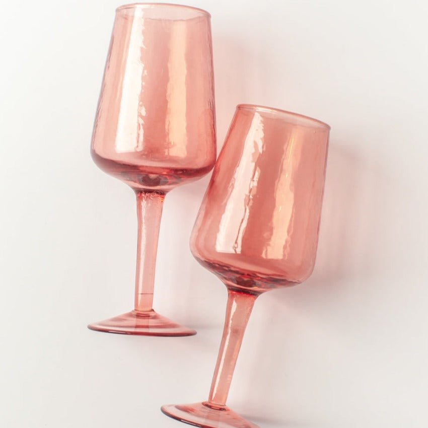 Handblown Hammered Wine Glasses, Blush - set of 4 - House No.23