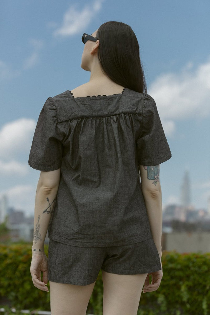 Square Neck Shirt - Black Chambray - House No.23