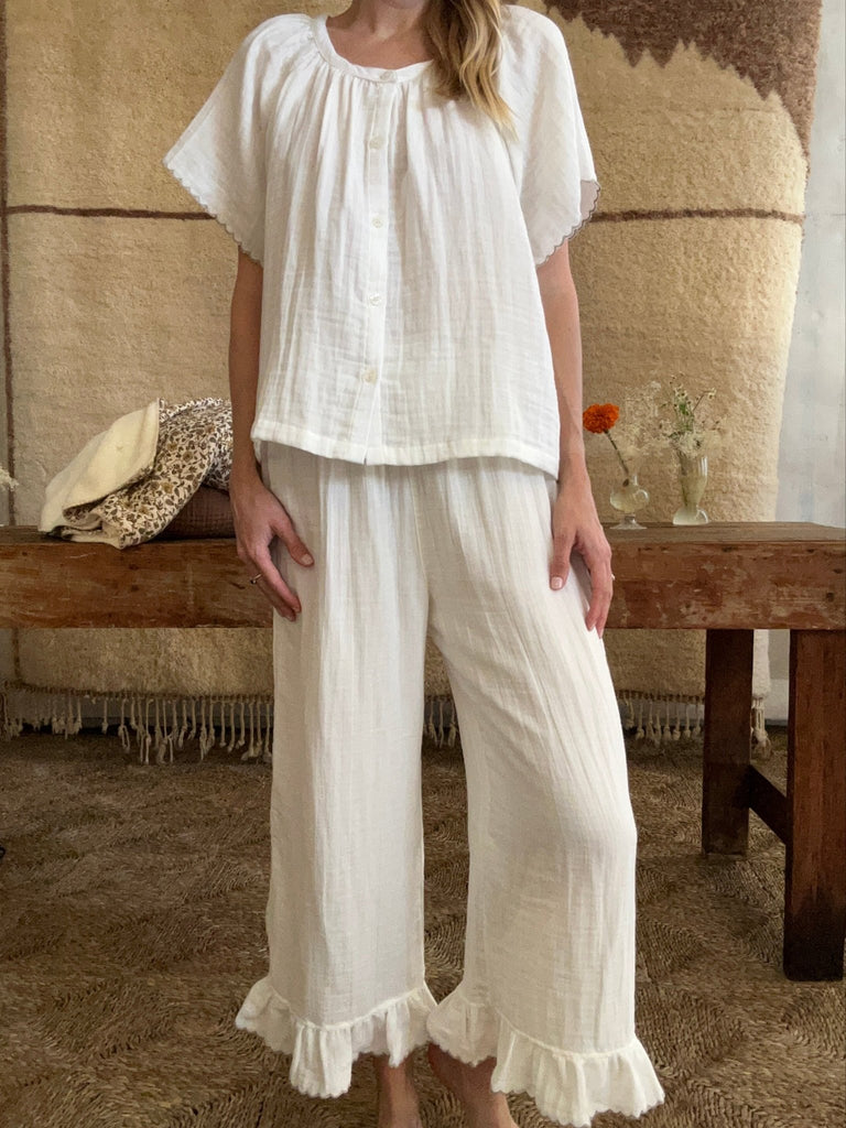 Organic Cotton Gauze Chloe Short Sleeve Crop Set - White - House No.23