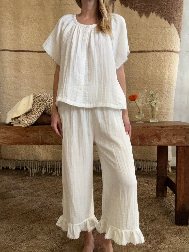 Organic Cotton Gauze Chloe Short Sleeve Crop Set - White - House No.23
