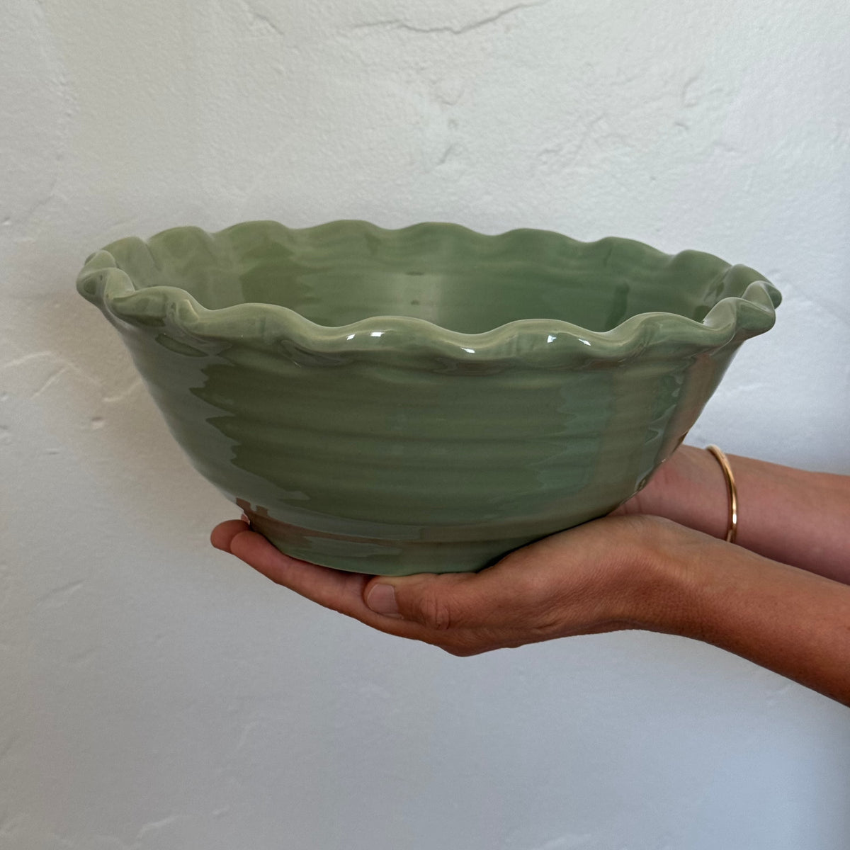 Stoneware Scalloped Edge Bowl - French Green