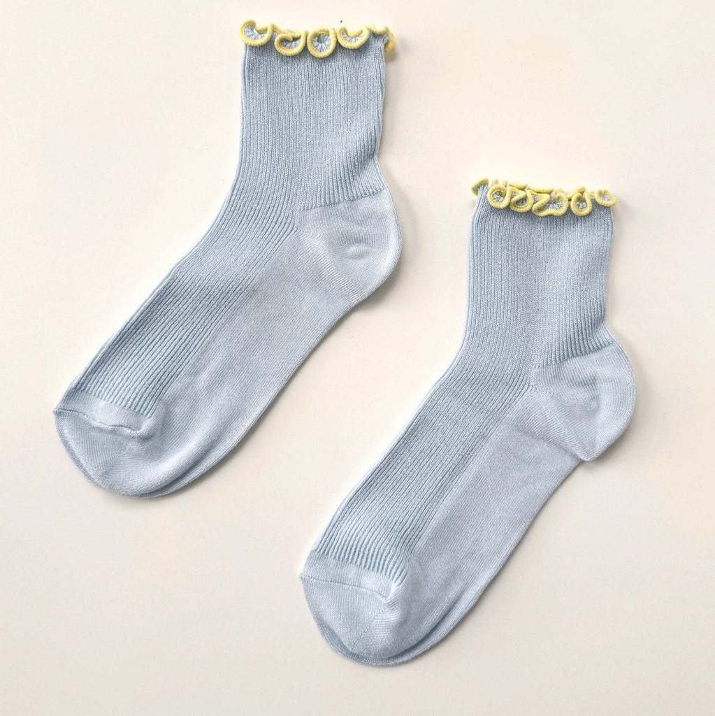 The Petite Ruffled Modal Socks - Baby Blue/Butter – House No.23