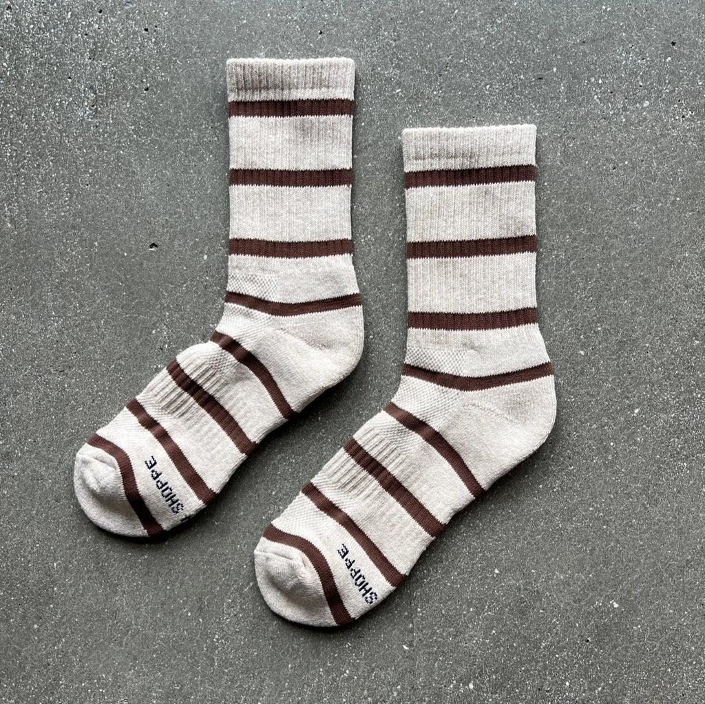 Crew socks with brown stripes