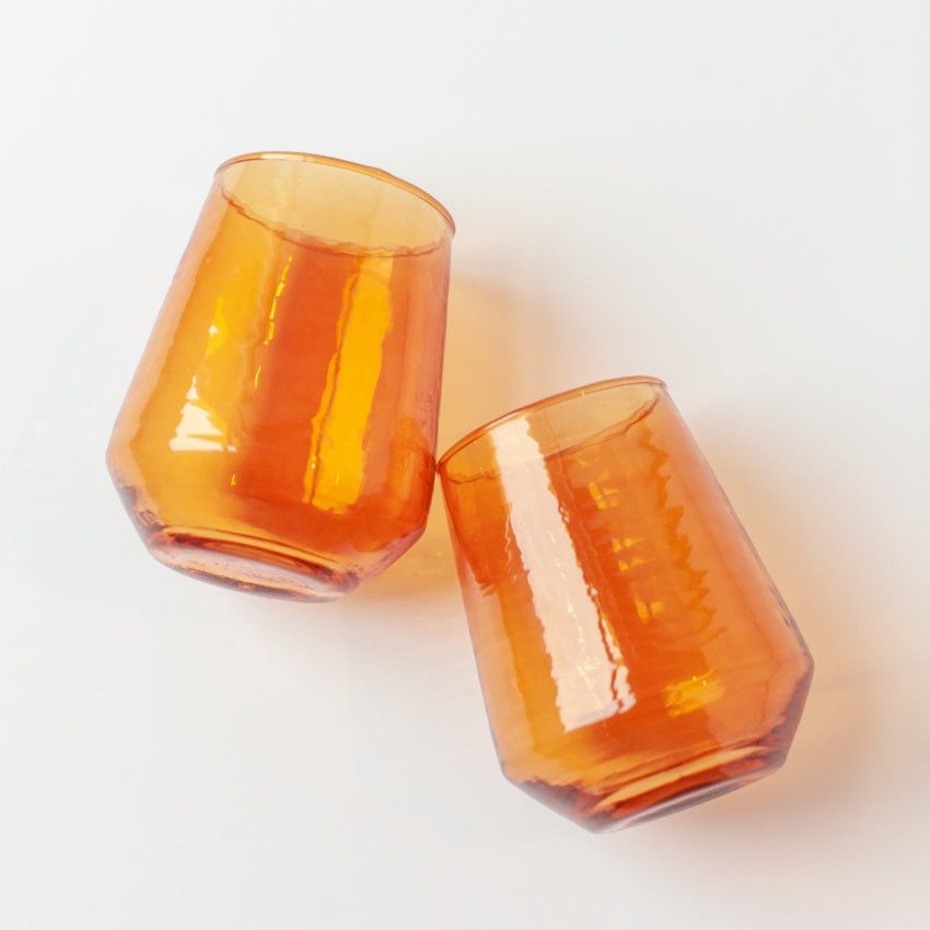 Handblown Hammered Glass Water Tumbler, Amber - set of 4 - House No.23