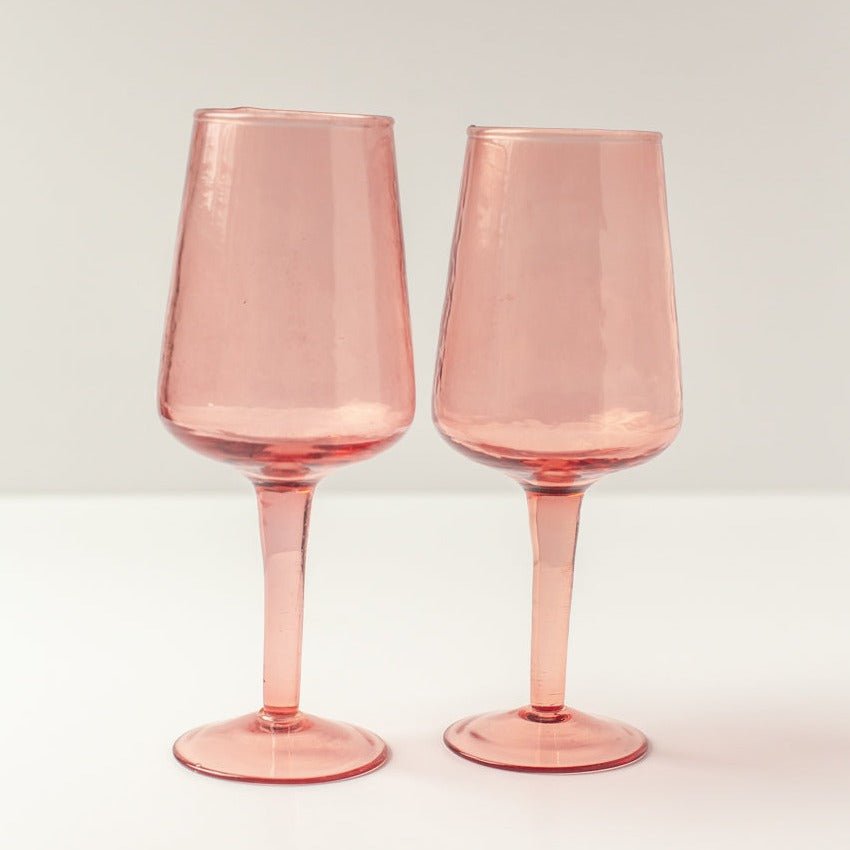 Handblown Hammered Wine Glasses, Blush - set of 4 - House No.23