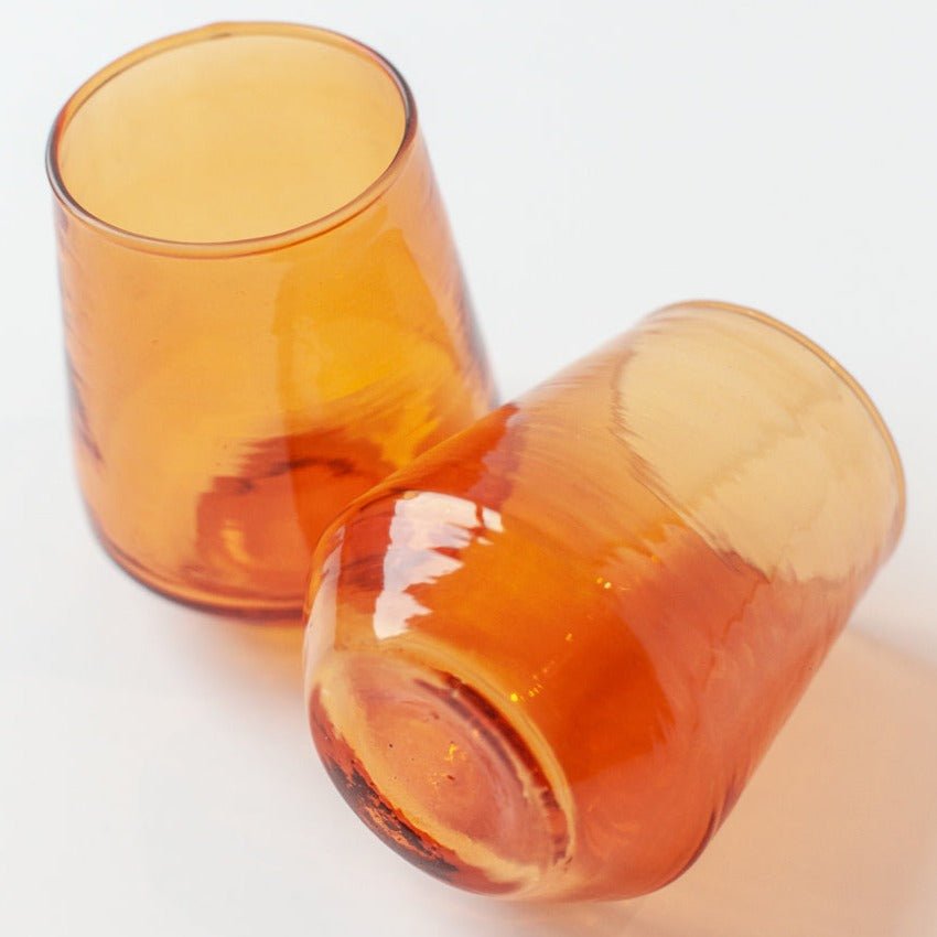 Handblown Hammered Glass Water Tumbler, Amber - set of 4 - House No.23