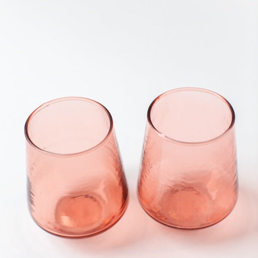 Handblown Hammered Glass Water Tumbler, Blush - set of 4 - House No.23