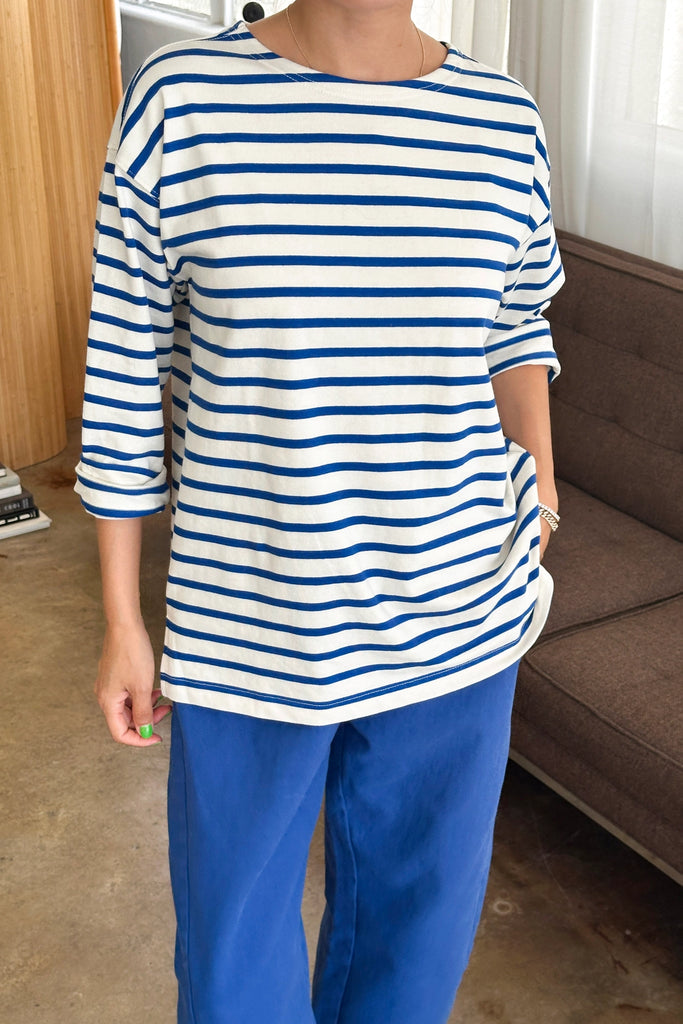 Marseille Top - Blue Stripe on Cream - House No.23