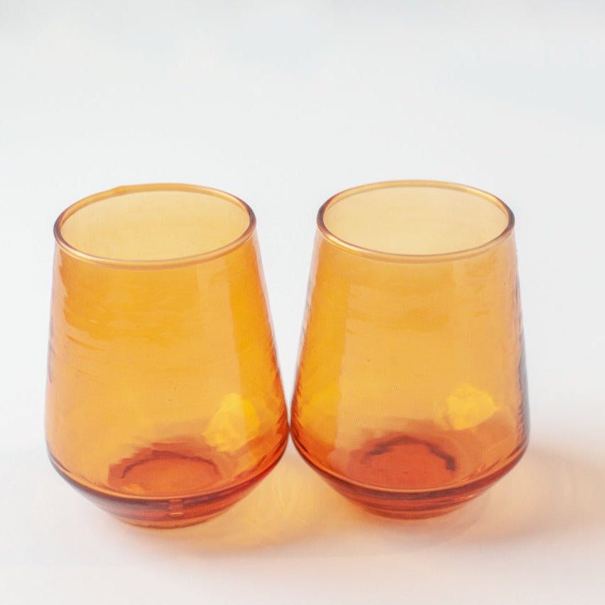 Handblown Hammered Glass Water Tumbler, Amber - set of 4 - House No.23