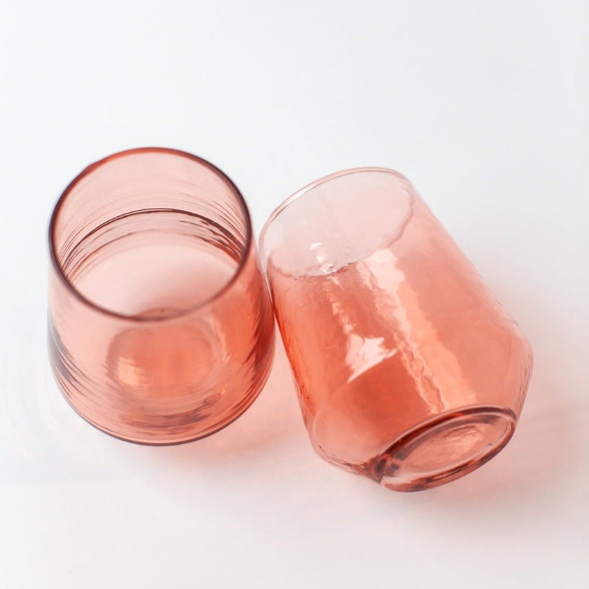 Handblown Hammered Glass Water Tumbler, Blush - set of 4 - House No.23