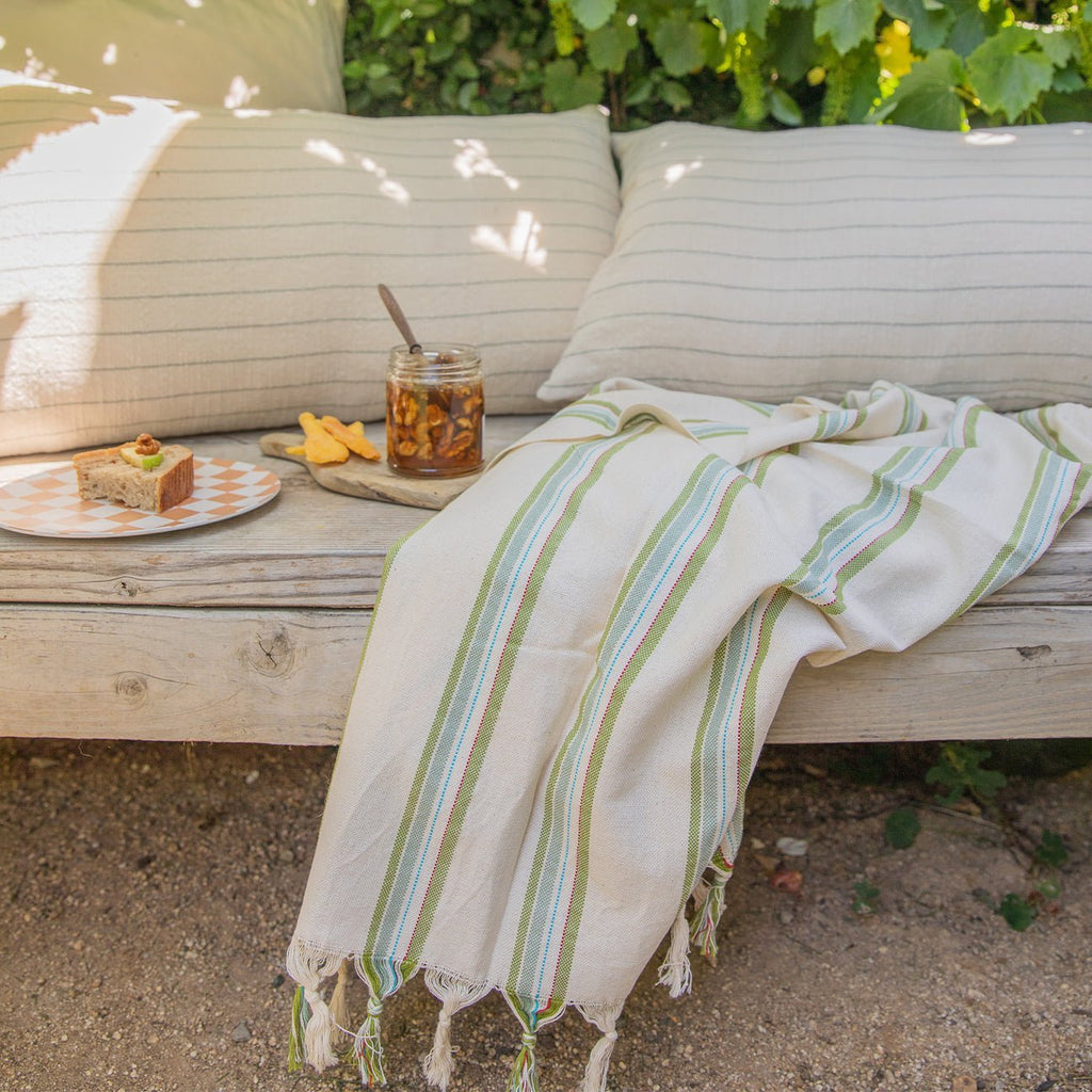 Handwoven Turkish Towel - Lime/Blue - House No.23