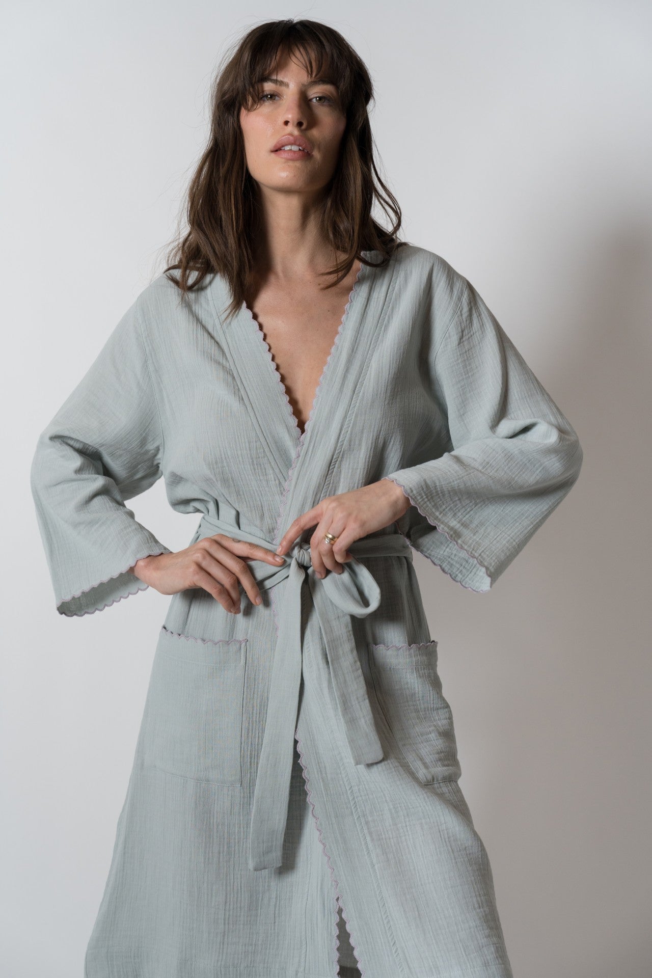 Organic Cotton Gauze Alaia Kimono Robe SM / Sage Organic Cotton Gauze Alaia Kimono Robe SM / Sage
