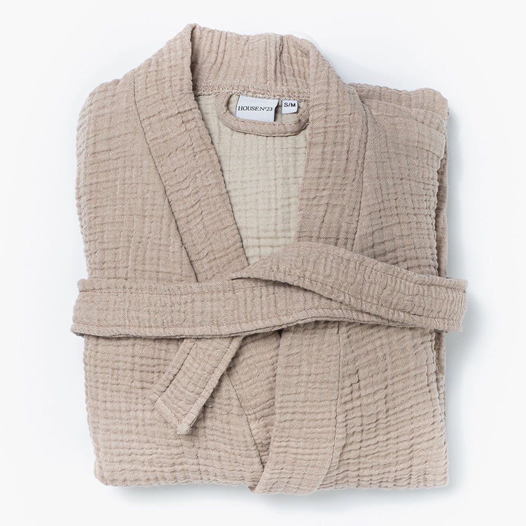 Cotton Bath Robe | Taupe Robe for Lounging | Organic Cotton | Turkish ...