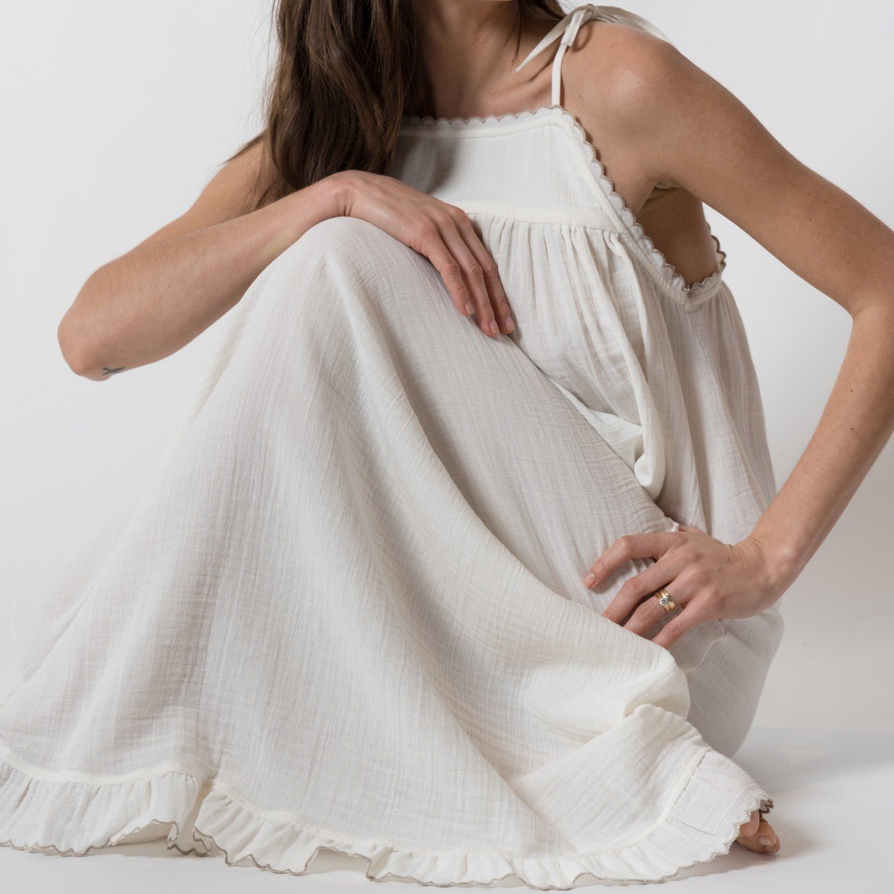 cotton slip dress nightgown Vintage White Cotton Slip Dress With Embroidery Cottagecore Minimalist Handmade French Antique Nightgown - Size M