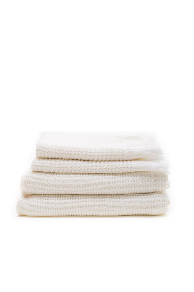 honey comb weaved hand towel in the color white